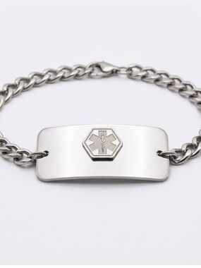 Medical Alert ID Bracelet Stainless Steel Curb Chain Engraved Penicillin Allergy